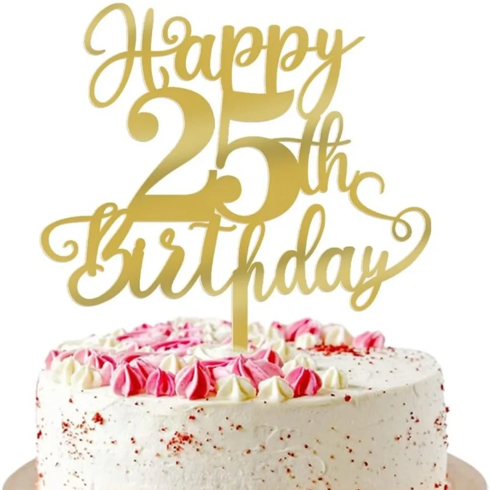 Gold Happy 25th Birthday Cake Topper